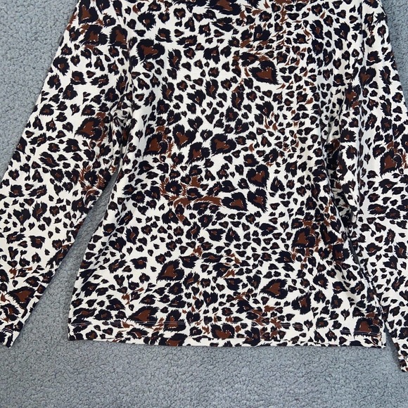 Additions by Chico's Top Womens 2 White Brown Heart Pattern Long Sleeve Casual - Picture 4 of 13